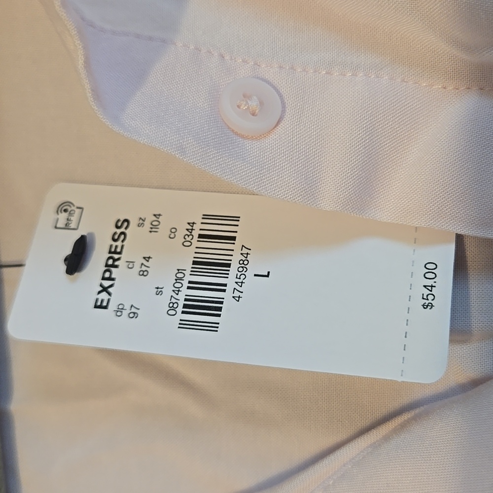 Express Pink Button-Up Blouse Bubble Hem Top Size L - Picture 4 of 9
